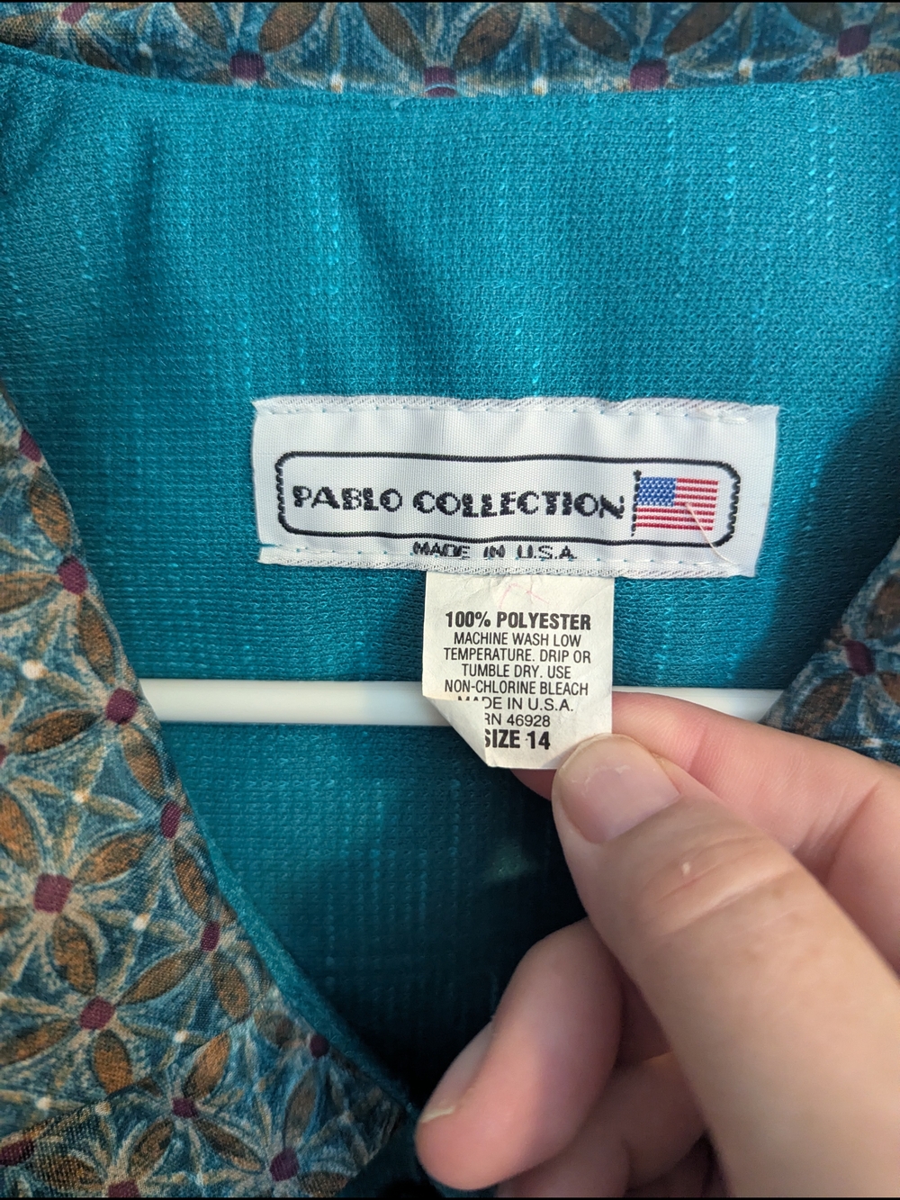 Vintage Pablo Collection Teal and Multicolor Printed Blouse And Skirt Set- Sz 14
